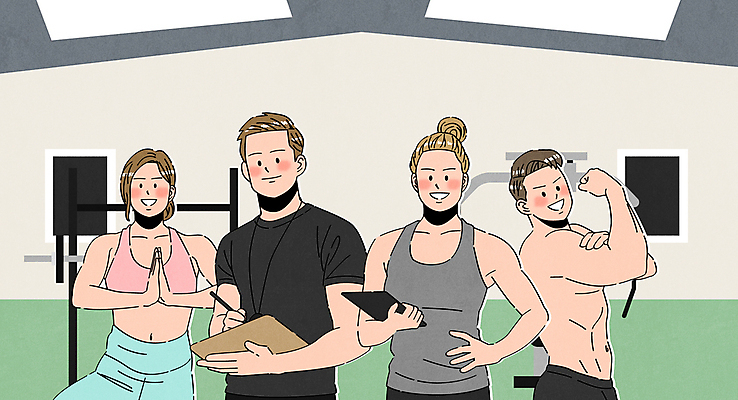 여자 남자 허리손 일러스트 전등 미소 들기 여러명 상반신 성인 운동복 태블릿 펜 손들기 운동기구 전문직 웨이트트레이닝 체육관 트레이너 문서 손모으기 성인만 국내일러스트 AI파일 직업 옷 포즈 다수 모션 조명 표정 사람 손짓 전자제품 스마트기기 운동 필기구 헬스 파일형식 벡터