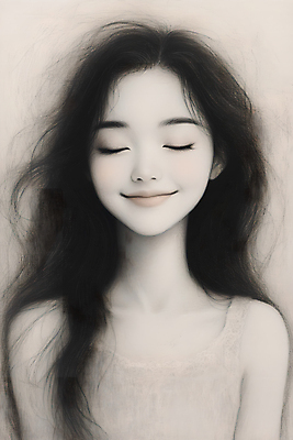 JPG 여자 일러스트 한명 미소 상반신 성인 앞모습 눈감음 검은색 스케치 인물화 성인여자한명만 국내일러스트 AI일러스트 AI콘텐츠 1 뷰포인트 컬러 모션 표정 미술 사람 그림 여자한명만 성인여자만 파일형식