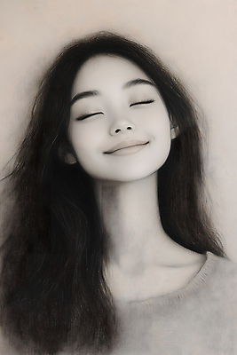 JPG 여자 일러스트 한명 미소 상반신 성인 앞모습 눈감음 검은색 스케치 인물화 성인여자한명만 국내일러스트 AI일러스트 AI콘텐츠 1 뷰포인트 컬러 모션 표정 미술 사람 그림 여자한명만 성인여자만 파일형식