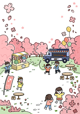 전신 PSD 여자 남자 꽃잎 어린이 분홍색 일러스트 팔벌리기 들기 소녀 소년 잔디 여러명 손들기 걷기 봄풍경 깃발 벚나무 먹기 즐거움 나무의자 풍선 핫도그 가판대 나무탁자 벚꽃축제 솜사탕 푸드트럭 어린이만 봄축제 국내일러스트 나무 식물 꽃 감정 음식 컬러 다수 의자 모션 탁자 디저트 패스트푸드 사람 풍경 목재 축제 봄 트럭 벚꽃 꽃축제 파일형식