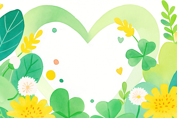 JPG 잎 일러스트 봄꽃 수채화 프레임 사람없음 초록색 노란색 하트 민들레홀씨 세잎클로버 싱그러움 국내일러스트 AI일러스트 AI콘텐츠 모양 식물 꽃 컬러 봄 클로버 민들레 파일형식