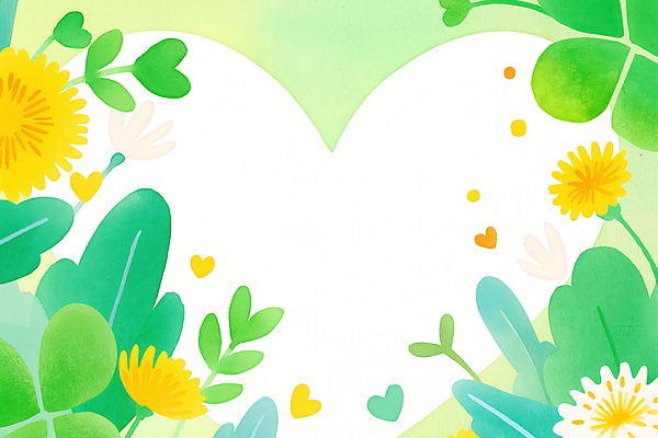 JPG 잎 일러스트 봄꽃 수채화 프레임 사람없음 초록색 노란색 하트 네잎클로버 민들레 싱그러움 국내일러스트 AI일러스트 AI콘텐츠 모양 식물 꽃 컬러 봄 클로버 파일형식