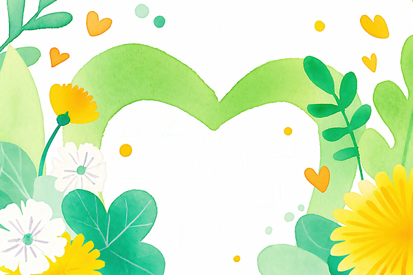 JPG 잎 일러스트 봄꽃 수채화 프레임 사람없음 초록색 노란색 하트 민들레 싱그러움 국내일러스트 AI일러스트 AI콘텐츠 모양 식물 꽃 컬러 봄 파일형식