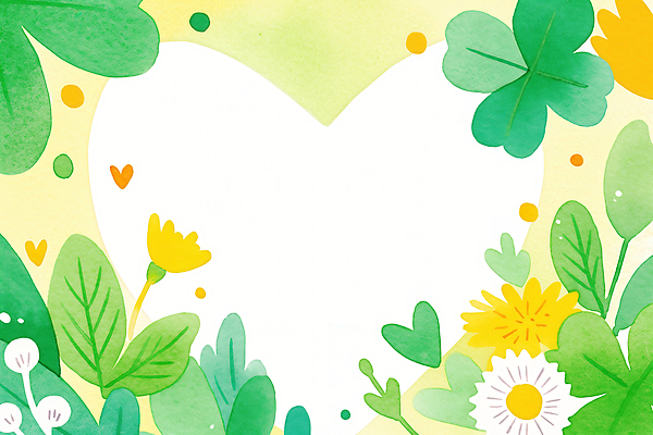 JPG 잎 일러스트 봄꽃 수채화 프레임 사람없음 초록색 노란색 하트 네잎클로버 민들레홀씨 싱그러움 국내일러스트 AI일러스트 AI콘텐츠 모양 식물 꽃 컬러 봄 클로버 민들레 파일형식