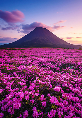 JPG 구름 편집이미지 분홍색 꽃밭 봄꽃 자연 하늘 사람없음 노을 봄풍경 한라산 편집실사 AI포토 AI콘텐츠 자연요소 꽃 컬러 산 풍경 제주도 봄 CG 생태계 파일형식