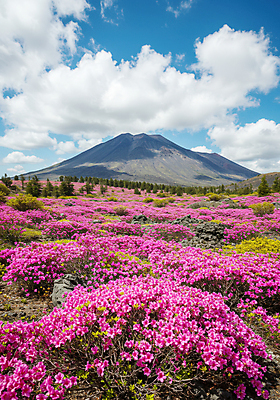 JPG 구름 편집이미지 분홍색 꽃밭 봄꽃 자연 하늘 사람없음 봄풍경 한라산 편집실사 AI포토 AI콘텐츠 자연요소 꽃 컬러 산 풍경 제주도 봄 CG 생태계 파일형식