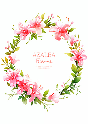 PSD 분홍색 잎 일러스트 봄꽃 수채화 사람없음 진달래 꽃봉오리 원형프레임 꽃프레임 카피스페이스 국내일러스트 식물 꽃 컬러 프레임 봄 공백 원형 파일형식