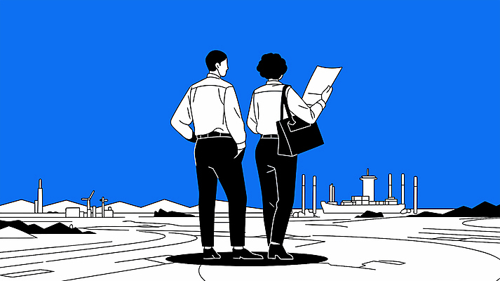 전신 직업 여자 남자 유니폼 일러스트 관리 들기 성인 두명 파란색 업무 감독 확인 검사_조사 문서 주머니손 보안 풍력기 숄더백 검수 단속 선박 성인만 세관 국내일러스트 AI파일 옷 컬러 수상교통 가방 모션 안전 사람 작업 풍력에너지 파일형식 벡터 관세청