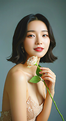 JPG 편집이미지 여자 꽃 한명 미소 들기 상반신 성인 고급 미인 화사함 의료성형뷰티 성인여자한명만 편집실사 AI인물포토 AI콘텐츠 식물 1 컨셉 모션 표정 사람 CG 여자한명만 성인여자만 파일형식 AI포토