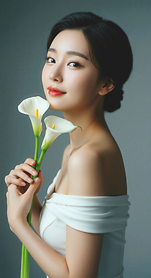 JPG 편집이미지 여자 꽃 한명 미소 들기 상반신 성인 고급 미인 화사함 의료성형뷰티 성인여자한명만 편집실사 오프숄더 AI인물포토 AI콘텐츠 식물 1 컨셉 상의 모션 표정 사람 CG 여자한명만 성인여자만 파일형식 AI포토
