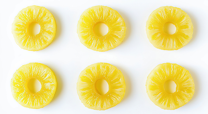 JPG 편집이미지 백그라운드 단면 사람없음 노란색 신선 파인애플 슬라이스 일렬 상큼 편집실사 AI포토 AI콘텐츠 컬러 과일 CG 열대과일 파일형식