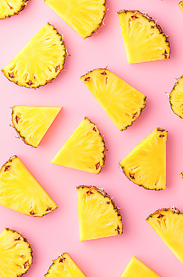 JPG 편집이미지 분홍색 백그라운드 단면 사람없음 노란색 신선 파인애플 슬라이스 상큼 편집실사 AI포토 AI콘텐츠 컬러 과일 CG 열대과일 파일형식