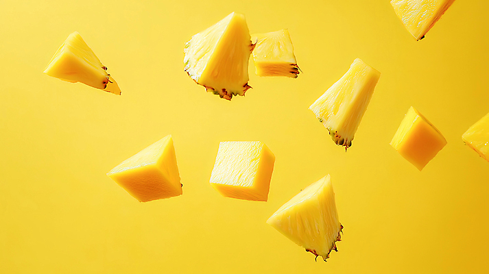 JPG 편집이미지 백그라운드 단면 사람없음 노란색 신선 떨어짐 파인애플 슬라이스 상큼 편집실사 AI포토 AI콘텐츠 컬러 컨셉 과일 CG 열대과일 파일형식