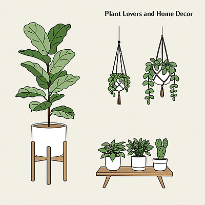 화분 일러스트 사람없음 초록색 인테리어 고무나무 다육식물 화분진열대 플랜테리어 행잉플랜트 국내일러스트 AI파일 나무 식물 디자인 컬러 진열장 파일형식 벡터