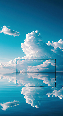 JPG 구름 편집이미지 물결 하늘 사람없음 파란색 반사 꿈 수면 패널 몽환 편집실사 AI컴퓨터그래픽 AI콘텐츠 자연요소 컬러 컨셉 물 CG 파일형식