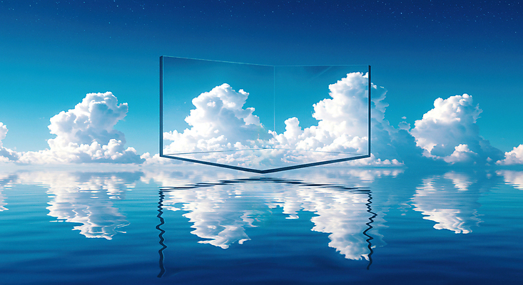 JPG 구름 편집이미지 물결 하늘 사람없음 파란색 반사 꿈 수면 패널 몽환 편집실사 AI컴퓨터그래픽 AI콘텐츠 자연요소 컬러 컨셉 물 CG 파일형식