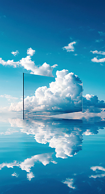 JPG 구름 편집이미지 물결 하늘 사람없음 파란색 반사 꿈 수면 패널 몽환 편집실사 AI컴퓨터그래픽 AI콘텐츠 자연요소 컬러 컨셉 물 CG 파일형식