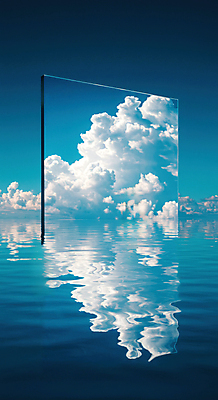 JPG 구름 편집이미지 물결 하늘 사람없음 파란색 반사 꿈 수면 패널 몽환 편집실사 AI컴퓨터그래픽 AI콘텐츠 자연요소 컬러 컨셉 물 CG 파일형식