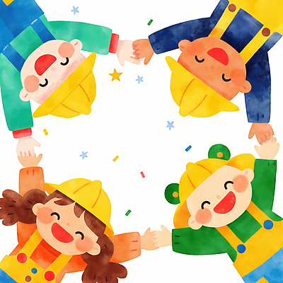 JPG 여자 남자 행복 어린이 일러스트 미소 웃음 소녀 소년 여러명 상반신 컬러풀 파티 기쁨 만세 어린이날 즐거움 꽃가루 유치원모자 어린이만 국내일러스트 AI일러스트 AI콘텐츠 모자_잡화 기념일 감정 컬러 다수 모션 표정 사람 이벤트 가루 파일형식
