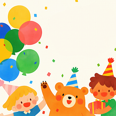 JPG 여자 남자 행복 어린이 일러스트 밝음 미소 소녀 소년 두명 컬러풀 파티 곰인형 만세 고깔모자 어린이날 즐거움 풍선 어린이만 국내일러스트 AI일러스트 AI콘텐츠 모자_잡화 기념일 감정 인형 컬러 모션 표정 사람 이벤트 파일형식