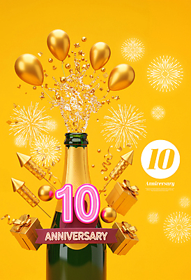 PSD 편집이미지 기념일 폭죽 불꽃놀이 사람없음 선물상자 노란색 축하 10 샴페인 꽃가루 풍선 이미지편집 컬러 컨셉 놀이 주류 선물 이벤트 상자 숫자 가루 파일형식