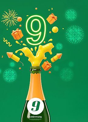 PSD 편집이미지 기념일 폭죽 불꽃놀이 사람없음 초록색 선물상자 축하 9 샴페인 꽃가루 이미지편집 컬러 컨셉 놀이 주류 선물 이벤트 상자 숫자 가루 파일형식