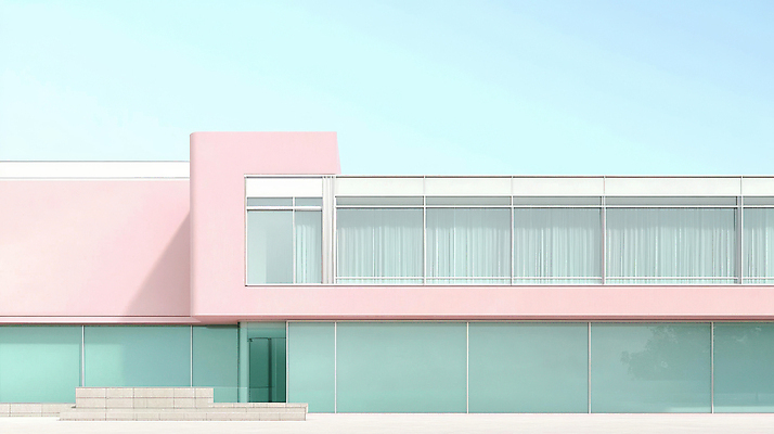 JPG 편집이미지 디자인 건축 창문 하늘 사람없음 건물 커튼 모던 심플 파스텔톤 편집실사 AI포토 AI콘텐츠 건축물 컬러 CG 파일형식