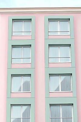 JPG 편집이미지 디자인 건축 창문 사람없음 건물 커튼 모던 심플 파스텔톤 편집실사 AI포토 AI콘텐츠 건축물 컬러 CG 파일형식