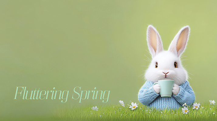 PSD 편집이미지 한마리 봄꽃 들기 잔디 사람없음 초록색 머그컵 토끼 스웨터 설렘 이미지편집 식물 1 꽃 컬러 상의 포유류 모션 컵 반려동물 봄 파일형식