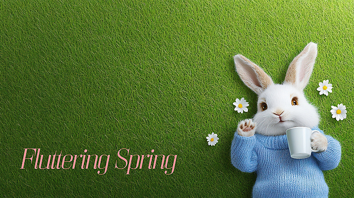 PSD 편집이미지 한마리 봄꽃 들기 잔디 사람없음 눕기 머그컵 토끼 스웨터 설렘 이미지편집 식물 1 꽃 상의 포유류 모션 컵 반려동물 봄 파일형식