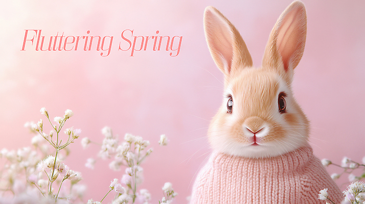 PSD 편집이미지 한마리 분홍색 봄꽃 사람없음 토끼 스웨터 설렘 이미지편집 1 꽃 컬러 상의 포유류 반려동물 봄 파일형식