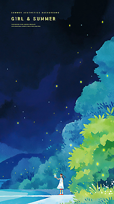 PSD 나무 여자 어린이 일러스트 자연 밤하늘 한명 들기 소녀 여름풍경 자유 숲 시원함 감성 반딧불이 여름밤 소녀한명만 국내일러스트 식물 1 곤충 컨셉 모션 하늘 사람 풍경 여름 야간 생태계 여자한명만 소녀만 파일형식 여름_계절