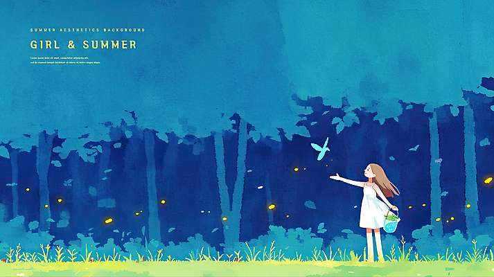 PSD 나무 여자 어린이 일러스트 자연 조류 밤하늘 바람 한명 들기 소녀 잔디 여름풍경 자유 숲 시원함 양동이 감성 손뻗기 여름밤 소녀한명만 국내일러스트 자연요소 식물 동물 1 컨셉 모션 하늘 날씨 사람 풍경 여름 야간 생태계 여자한명만 소녀만 파일형식 여름_계절