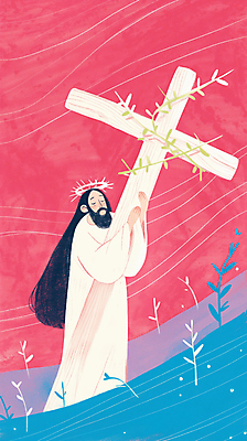 JPG 전신 남자 기독교 줄기 일러스트 수염 한명 들기 성인 눈감음 풀 예수 나무십자가 가시면류관 다홍색 성인남자한명만 국내일러스트 AI일러스트 AI콘텐츠 식물 1 종교 컬러 십자가 종교용품 모션 사람 신_종교 남자한명만 성인남자만 파일형식