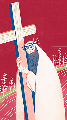 JPG 남자 기독교 일러스트 안기 수염 한명 상반신 성인 눈감음 예수 나무십자가 가시면류관 다홍색 성인남자한명만 국내일러스트 AI일러스트 AI콘텐츠 1 종교 컬러 십자가 종교용품 모션 사람 신_종교 남자한명만 성인남자만 파일형식