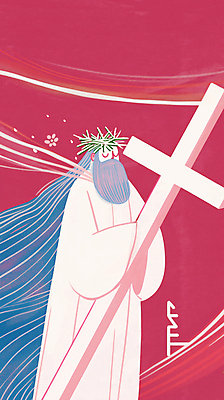 JPG 전신 남자 기독교 일러스트 수염 한명 성인 눈감음 잡기 예수 나무십자가 가시면류관 다홍색 성인남자한명만 국내일러스트 AI일러스트 AI콘텐츠 1 종교 컬러 십자가 종교용품 모션 사람 신_종교 남자한명만 성인남자만 파일형식