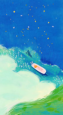 JPG 물결 바다 일러스트 동화 항해 초원 사람없음 파란색 나룻배 국내일러스트 AI일러스트 AI콘텐츠 컬러 배_교통 파일형식