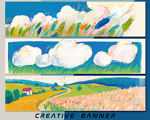 전신 PSD 구름 가로배너 일러스트 하늘 주택 사람 초원 두명 풀 그림 갈대밭 바람불기 배너세트 국내일러스트 자연요소 식물 배너 건물 가로 세트 불기 파일형식 갈대_식물