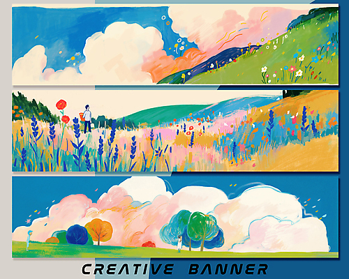 전신 PSD 나무 구름 여자 남자 가로배너 어린이 꽃밭 일러스트 하늘 소녀 소년 초원 성인 세명 풀 언덕 그림 바람불기 배너세트 국내일러스트 자연요소 식물 배너 꽃 사람 가로 세트 불기 파일형식