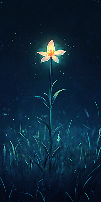 JPG 꽃 한송이 일러스트 사람없음 빛 어둠 고요 풀 야간 신비 국내일러스트 AI일러스트 AI콘텐츠 자연요소 식물 1 컨셉 송이 파일형식