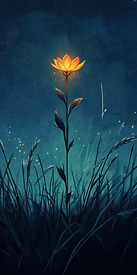 JPG 꽃 한송이 일러스트 사람없음 빛 어둠 고요 풀 야간 신비 국내일러스트 AI일러스트 AI콘텐츠 자연요소 식물 1 컨셉 송이 파일형식