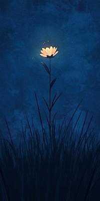 JPG 꽃 한송이 일러스트 사람없음 빛 어둠 고요 풀 야간 신비 국내일러스트 AI일러스트 AI콘텐츠 자연요소 식물 1 컨셉 송이 파일형식