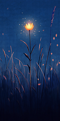 JPG 꽃 한송이 일러스트 사람없음 빛 어둠 고요 풀 야간 신비 국내일러스트 AI일러스트 AI콘텐츠 자연요소 식물 1 컨셉 송이 파일형식