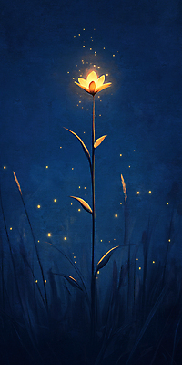 JPG 꽃 한송이 일러스트 사람없음 빛 어둠 고요 풀 야간 신비 국내일러스트 AI일러스트 AI콘텐츠 자연요소 식물 1 컨셉 송이 파일형식