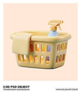 컬러 3D 도구 청소 디지털합성 걸레 파일형식 노란색 스프레이 세제 손걸레 바구니 청소도구 오브젝트 사람없음 편집3D PSD 편집이미지