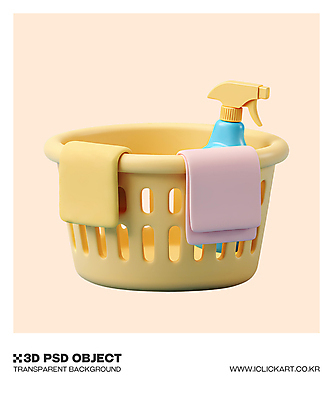 PSD 편집이미지 사람없음 노란색 3D 바구니 청소도구 세제 오브젝트 스프레이 손걸레 편집3D 컬러 도구 청소 디지털합성 걸레 파일형식