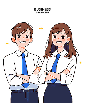 여자 남자 일러스트 웃음 정장 상반신 성인 두명 반짝임 팔짱 비즈니스맨 비즈니스우먼 비즈니스캐릭터 성인만 일러캐릭터 AI파일 캐릭터 옷 비즈니스 모션 표정 사람 직장인 파일형식 벡터