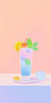 JPG 분홍색 일러스트 탁자 빨대 사람없음 여름 반짝임 칵테일 체리 레몬 민트 컵받침 칵테일잔 슬라이스 그라데이션 각얼음 레몬장식 국내일러스트 AI일러스트 AI콘텐츠 계절 컬러 가구 술잔 과일 모션 주류 장식 얼음 허브 받침대 파일형식