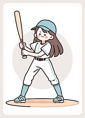 전신 여자 어린이 일러스트 한명 미소 들기 소녀 야구방망이 타자 스포츠캐릭터 야구모자 야구복 베이지색 소녀한명만 일러캐릭터 AI파일 캐릭터 모자_잡화 1 컬러 모션 표정 사람 운동복 야구 야구용품 야구선수 여자한명만 소녀만 파일형식 벡터