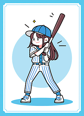 전신 여자 어린이 하늘색 일러스트 한명 미소 들기 소녀 반짝임 야구방망이 타자 스포츠캐릭터 야구모자 야구복 소녀한명만 일러캐릭터 AI파일 캐릭터 모자_잡화 1 모션 표정 사람 파란색 운동복 야구 야구용품 야구선수 여자한명만 소녀만 파일형식 벡터